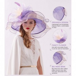 Sun Hats Women Kentucky Derby Church Hat Organza Flower Wide Brim Fascinator Hats for Wedding Tea Party- Dual-use - CN18RWOQA...