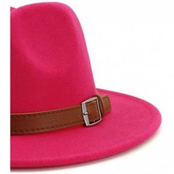 Fedoras Classic Men & Women Wide Brim Fedora Panama Hat with Belt Buckle - Rose Red - CX18RZAZQZ3 $27.58