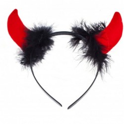 Headbands Red Fluffy Devil Ears Stretch Headband Bowtie Bendable Tail Halloween Holloween Costume - Black Red Furry Devil - C...