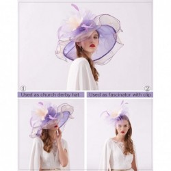 Sun Hats Women Kentucky Derby Church Hat Organza Flower Wide Brim Fascinator Hats for Wedding Tea Party- Dual-use - CN18RWOQA...