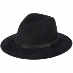 Fedoras Womens Faux Suede Wide Brim Fedora Hat Leather Panama Hat - Black - CO17YA6NODS $55.55