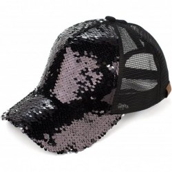 Baseball Caps Hats Magic Sequin-Covered Pony Tail Trucker Cap (BT-723) - Black/Silver - CQ18CGEU3X9 $28.54