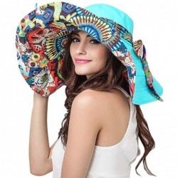 Sun Hats Women' s Summer Pure Sunshade Straw Cap Floppy Big Bow Knot Beach Sun Hat 002 - Sky Blue-012 - CS18T8DZ06L $22.46