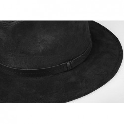 Fedoras Womens Faux Suede Wide Brim Fedora Hat Leather Panama Hat - Black - CO17YA6NODS $45.57