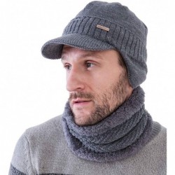 Skullies & Beanies Winter Beanie w/Visor & Earflaps for Men Outdoor Fleece Hat Scarf Set - Beanie+scarf Gray - CC18HWE2EN5 $3...