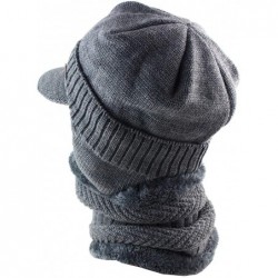Skullies & Beanies Winter Beanie w/Visor & Earflaps for Men Outdoor Fleece Hat Scarf Set - Beanie+scarf Gray - CC18HWE2EN5 $2...