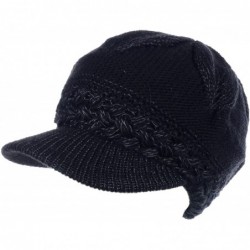 Skullies & Beanies Winter Fashion Knit Cap Hat for Women- Peaked Visor Beanie- Warm Fleece Lined-Many Styles - Black Leaf - C...