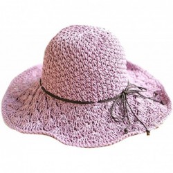 Sun Hats Women's Wide Brim Floppy Summer Sun Hat UPF 50+ Beach Staw Hat - 2 Lilac - CW199ZEM5R2 $40.82