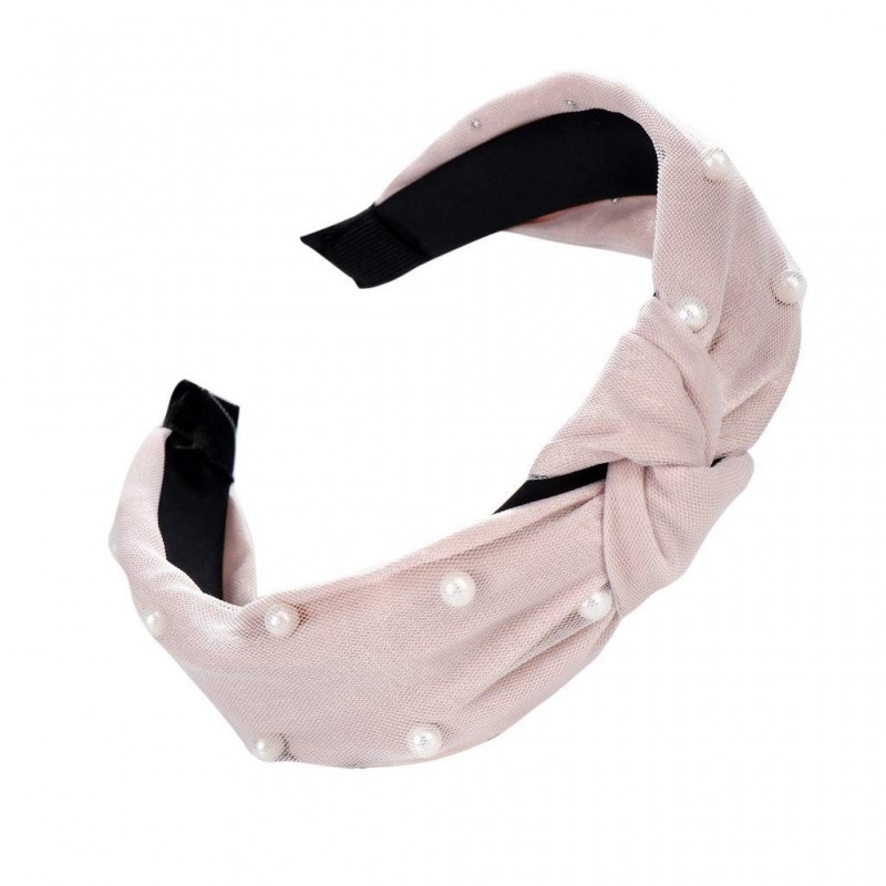 Headbands Headbands for Women Vintage Twisted Faux Pearl Tie Beading Wide Hair Hoop Headwear Hairband (Pink) - Pink - C118SZR...