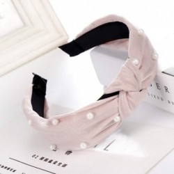 Headbands Headbands for Women Vintage Twisted Faux Pearl Tie Beading Wide Hair Hoop Headwear Hairband (Pink) - Pink - C118SZR...