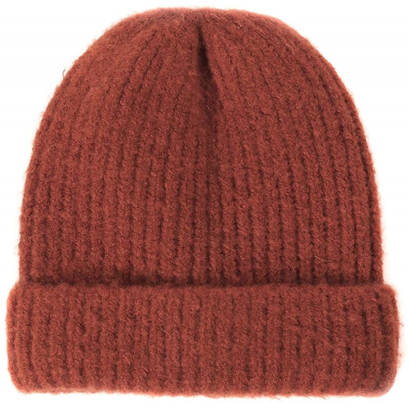 Skullies & Beanies Unisex Thick Warm Beanie - Knit Winter Hat - Rust Red - CI18UR6MW7K $25.36