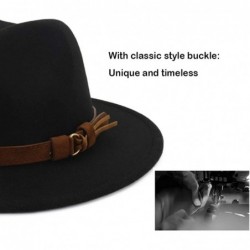 Fedoras Unisex Wide Brim Felt Fedora Hats Men Women Panama Trilby Hat with Band - Black - CP18KROSKH7 $21.51