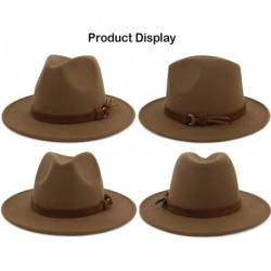Fedoras Unisex Wide Brim Felt Fedora Hats Men Women Panama Trilby Hat with Band - Black - CP18KROSKH7 $21.51
