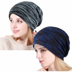 Skullies & Beanies Beanie Hat for Women Slouchy Winter Warm Hats Knit Thick Skull Cap - Et-m045-gy+bu - C218YZ3N9IW $38.86