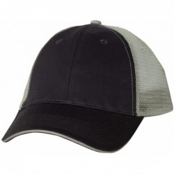 Baseball Caps Cotton Twill Trucker Cap with Mesh Back and A Sleek Trim On Front of Bill-Unisex - Khaki/Navy - CE12I54XNQH $13.48