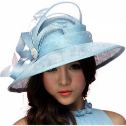 Sun Hats Women Hat Summer Sun Hat Sinamay Feather Ribbons Wide Brim Light Blue - CG11VLP2FH1 $79.85