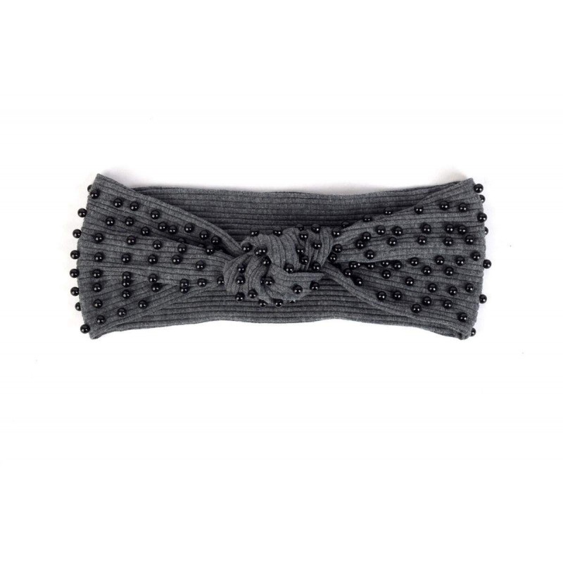 Headbands Women's Pearl Studded Ribbed Knotted Headband - Dark Grey Black - CU18X5EH8XL $35.32