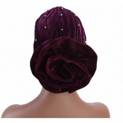 Skullies & Beanies Women Velvet Turban Hat Indian Cap Flower Slouchy Beanie Stretch Chemo Headwrap - Ma Flower Beads Black - ...