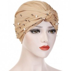 Bomber Hats Women Muslim Turban Pearl Hat Bonnet Hijab Headscarf Islamic Chemo Cap - Khaki - CT18RZXHEW9 $17.94