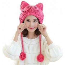 Skullies & Beanies Women's Hat Cat Ear Crochet Braided Knit Caps Warm Snowboarding Winter - Watermelon Red - CT12MY2YSWQ $24.82