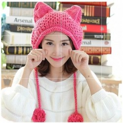 Skullies & Beanies Women's Hat Cat Ear Crochet Braided Knit Caps Warm Snowboarding Winter - Watermelon Red - CT12MY2YSWQ $16.55