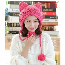 Skullies & Beanies Women's Hat Cat Ear Crochet Braided Knit Caps Warm Snowboarding Winter - Watermelon Red - CT12MY2YSWQ $16.55