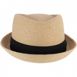 Fedoras Cotton Wool Blend Upbrim Porkpie Fedora Hat - Camel - C318GNII747 $24.09