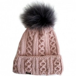 Skullies & Beanies Winter Women Asian Raccoon Pom Beanie Hat M-2013-340RN - Pink - CQ1898H0X85 $82.92