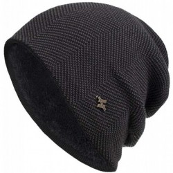 Skullies & Beanies Men Winter Skull Cap Beanie Large Knit Hat with Thick Fleece Lined Daily - F - Black - CK18ZD6HM8X $28.91