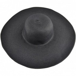 Sun Hats Womens Floppy Summer Sun Beach Straw Hats Wide Brim Panama Beachwear - Black - CC17YUHWSER $26.60