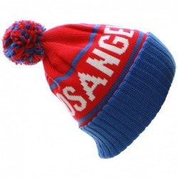Skullies & Beanies USA Favorite City Cuff Cable Knit Winter Pom Pom Beanie Hat Cap - Los Angeles - Red Royal - CB11Q2V5YVD $1...