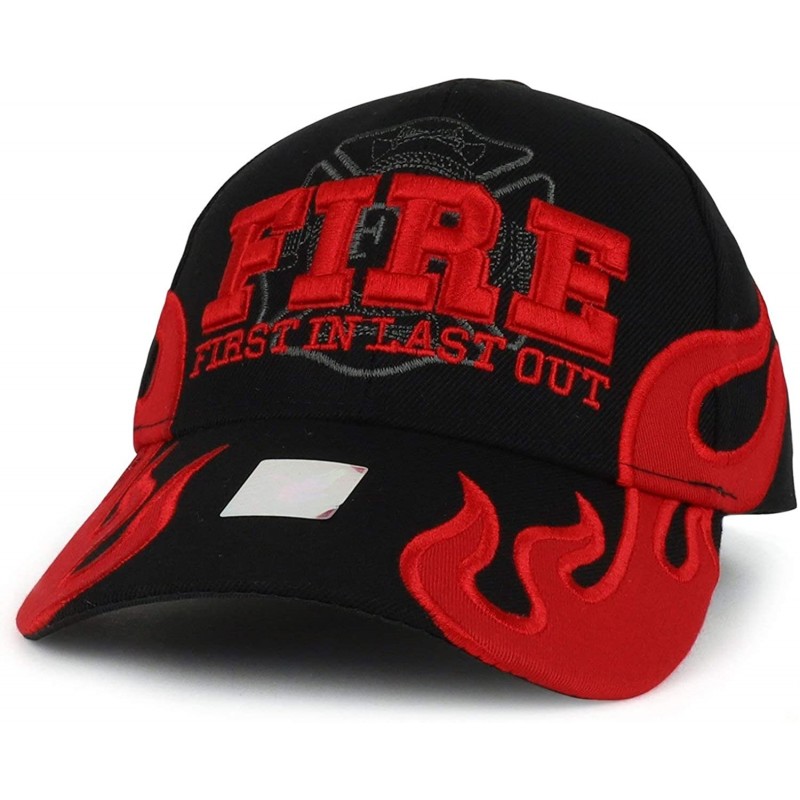 Baseball Caps Fire Department - First in Last Out Fireman Officer Gear Uniform Baseball Cap Hat Adjustable - Black & Flame - ...