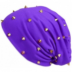Skullies & Beanies Unisex Beanie Hat Skullcap Tuque Spike Stud Rivet Plain Color FFH394BEI - Purple - CS187HUCGDL $21.58