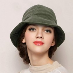 Bucket Hats Women Fashion Bucket Cloche Hat Twill Corduroy Fisherman Hat Packable Casual Autumn Winter Hat - Army Green - C21...