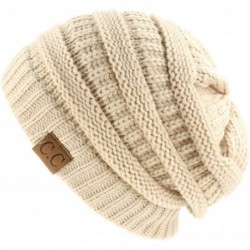 Skullies & Beanies Unisex Plain CC Beanie Cap Warm Thick Bubble Knit Winter Ski Hat - Tan - CW18IKGQNC0 $24.89