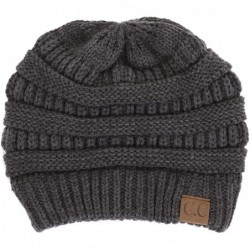 Skullies & Beanies Soft Cable Knit Warm Fuzzy Lined Slouchy Beanie Winter Hat - Dark Melange Grey - CB18Y38Z8GY $24.01