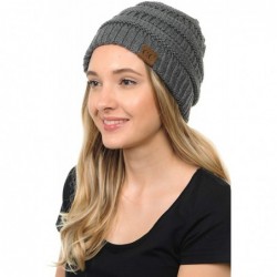 Skullies & Beanies Soft Cable Knit Warm Fuzzy Lined Slouchy Beanie Winter Hat - Dark Melange Grey - CB18Y38Z8GY $26.57