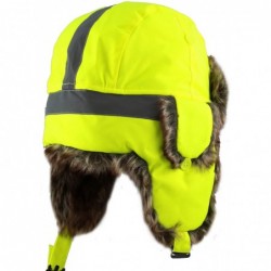 Bomber Hats Safety Reflective Faux Fur Aviator Kids Adult Trapper Hat Snow Ski Trooper Winter Cap - Neon Yellow - CG18K2AXUT9...