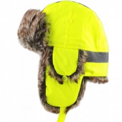 Bomber Hats Safety Reflective Faux Fur Aviator Kids Adult Trapper Hat Snow Ski Trooper Winter Cap - Neon Yellow - CG18K2AXUT9...