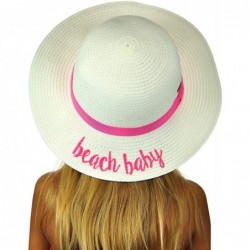 Sun Hats Children's Weaved Crushable Beach Embroidered Quote Flop Brim Sun Hat - Beach Baby in White - CY18E6N9ZXQ $23.54