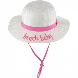Sun Hats Children's Weaved Crushable Beach Embroidered Quote Flop Brim Sun Hat - Beach Baby in White - CY18E6N9ZXQ $25.68