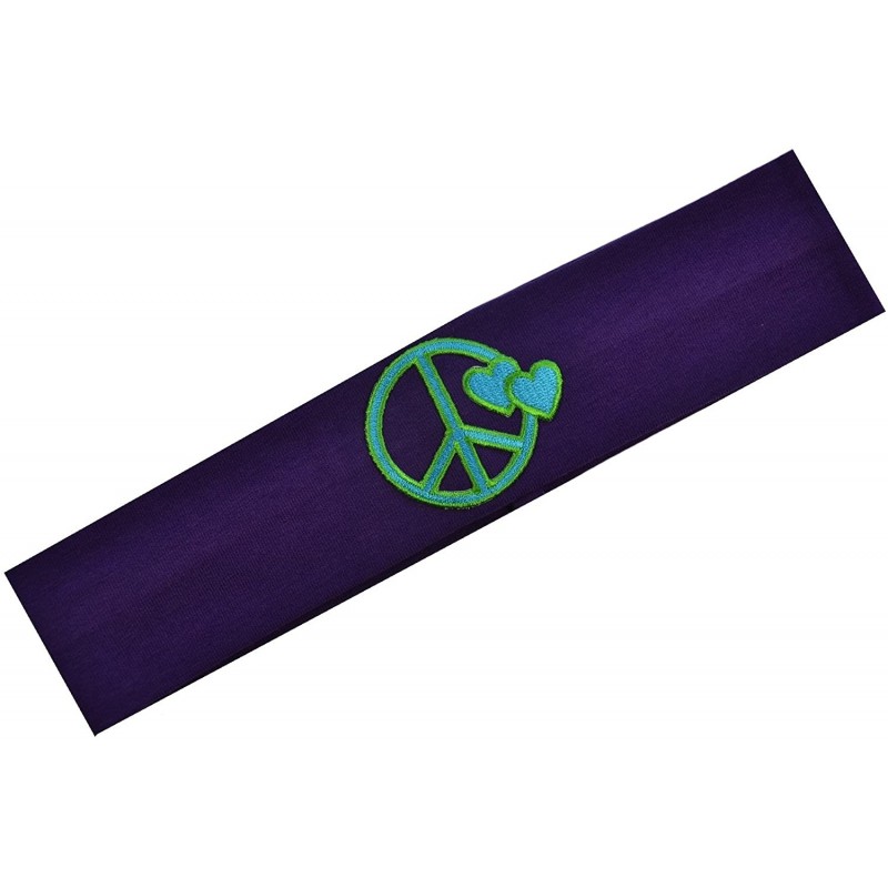 Headbands Peaceful Hearts Cotton Stretch Headband - Purple Band/Blue Sign - C011LI6WRSF $12.93