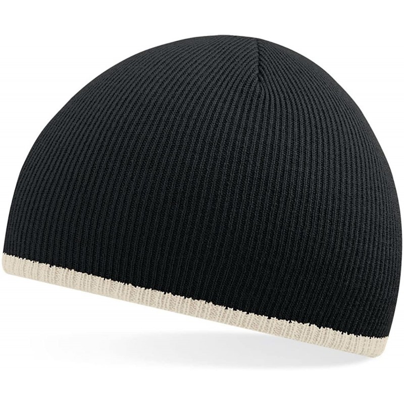 Skullies & Beanies Mens Pull on Warm Knitted Beanie Ski Hat with Contrast Trim - Black - C5116LRK5ZN $9.89