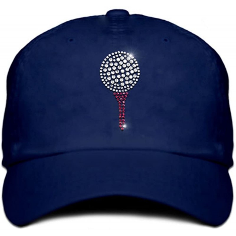 Baseball Caps Ladies Cap with Bling Rhinestone Design of Golf Ball and Tee - Navy - CT183GOH0SR $38.49