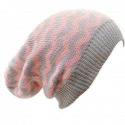 Skullies & Beanies Slouchy Beanie Hat Chevron Fashion Knit Cap Chic Zigzag Lightweight Unisex - Pink Gray - C012CZK1NK5 $25.93