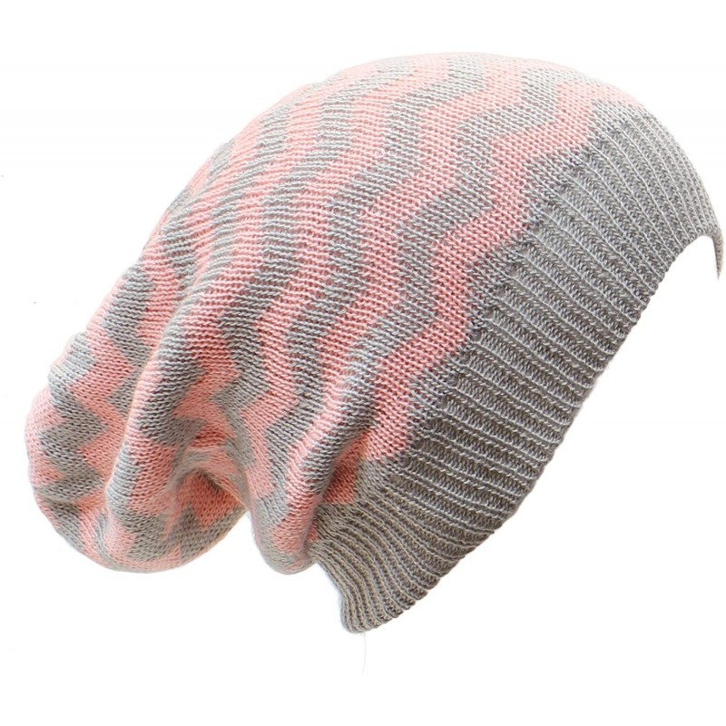 Skullies & Beanies Slouchy Beanie Hat Chevron Fashion Knit Cap Chic Zigzag Lightweight Unisex - Pink Gray - C012CZK1NK5 $24.05