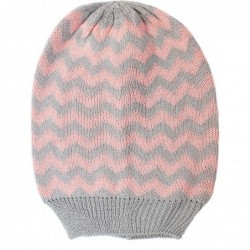 Skullies & Beanies Slouchy Beanie Hat Chevron Fashion Knit Cap Chic Zigzag Lightweight Unisex - Pink Gray - C012CZK1NK5 $24.05