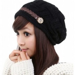 Skullies & Beanies Womens Beanie Hats-Stretch Crochet Knit Winter Warm Woolen Ski Cap - 04-black - CB127AGR7EJ $18.92