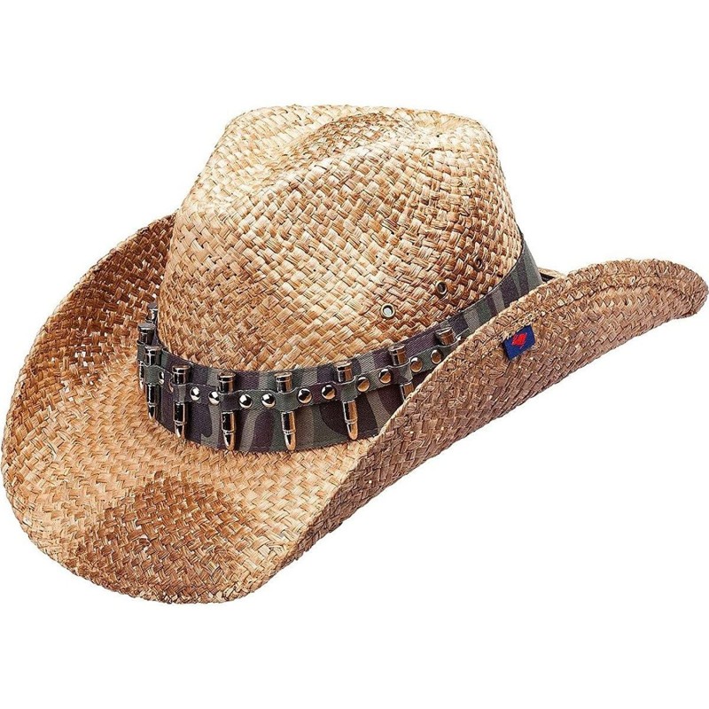 Cowboy Hats Men's Rex Camo Bullet Band Straw Cowboy Hat Brown One Size - CO11KQPTH2N $89.37