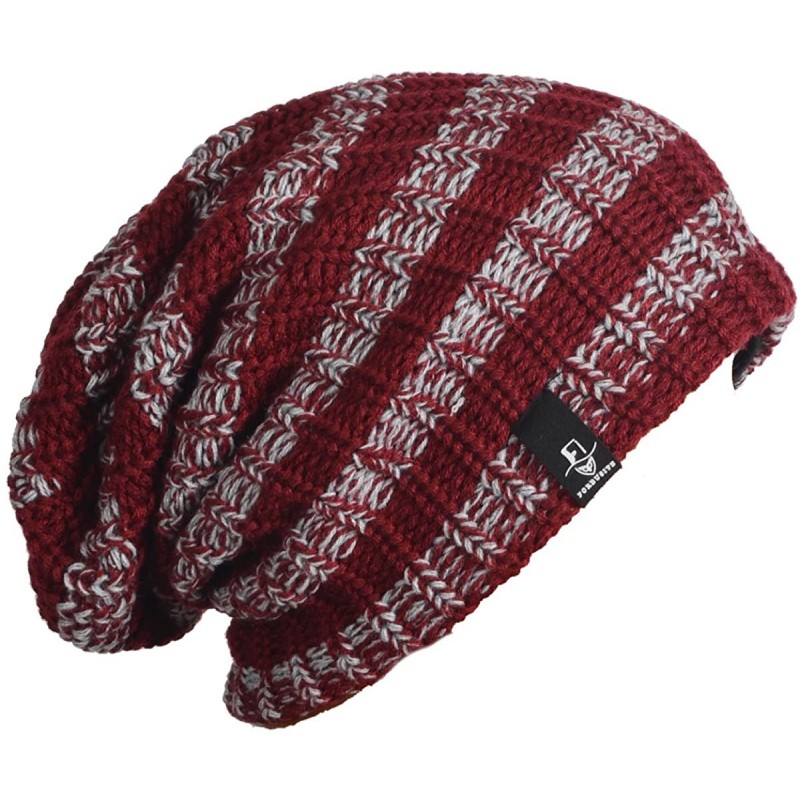 Skullies & Beanies Mens Slouchy Long Oversized Beanie Knit Cap for Summer Winter B08 - Claret With Grey - C012M7EXW6R $21.64